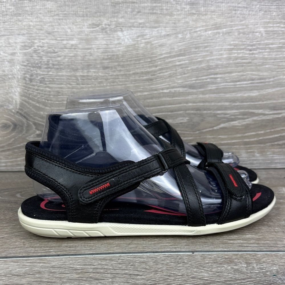 Ecco Bluma Women’s Sz 8.5/EU 39 Slingback Strap Black Red Hook & Loop Sandals